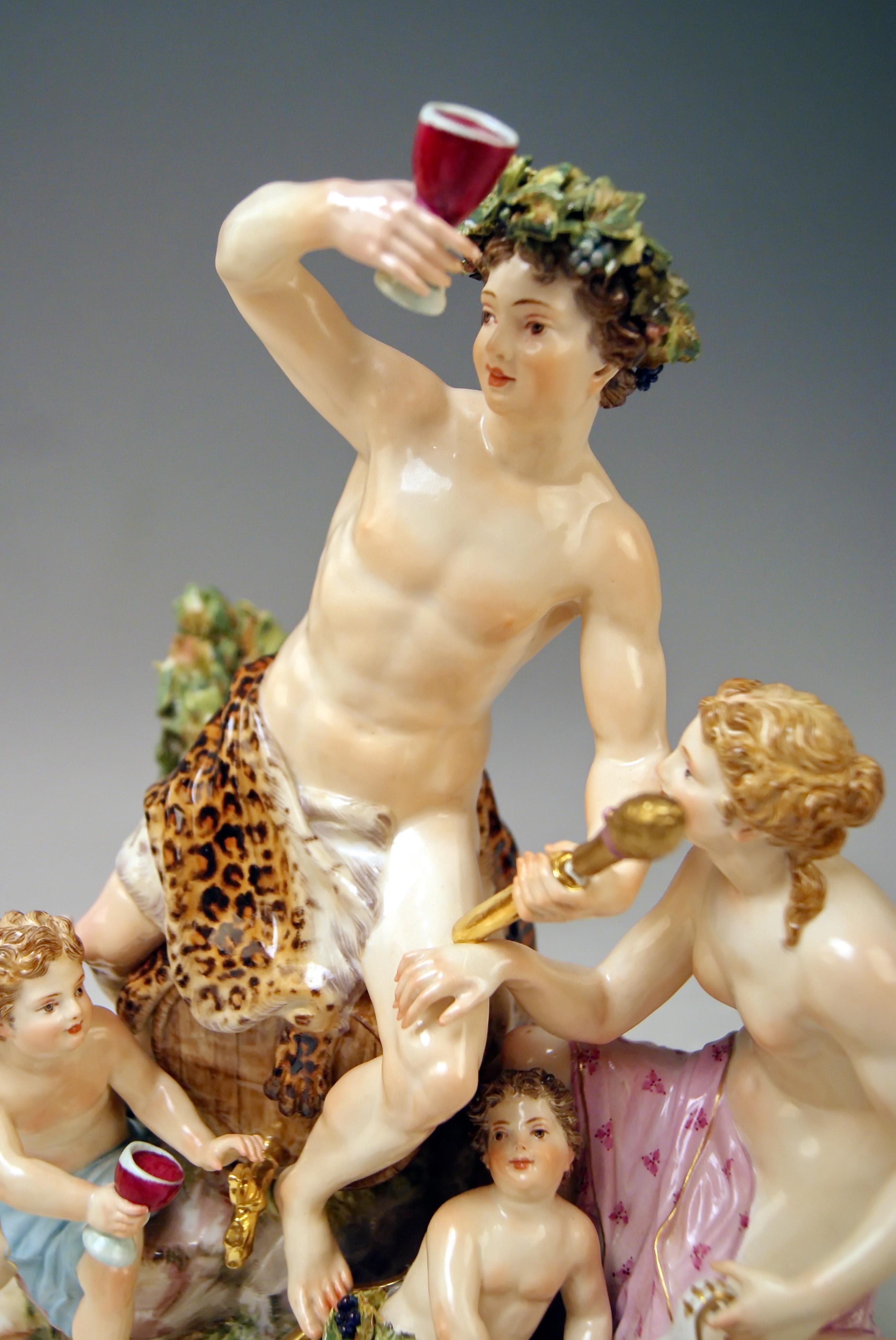 Porcelain Meissen Figurines with Bacchus Cupid Satyr Nymph by E. A. Leuteritz For Sale