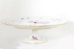Meissen Floral Cake Stand with a Gilt Scalloped Edge