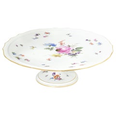 Vintage Meissen Floral Cake Stand with a Gilt Scalloped Edge