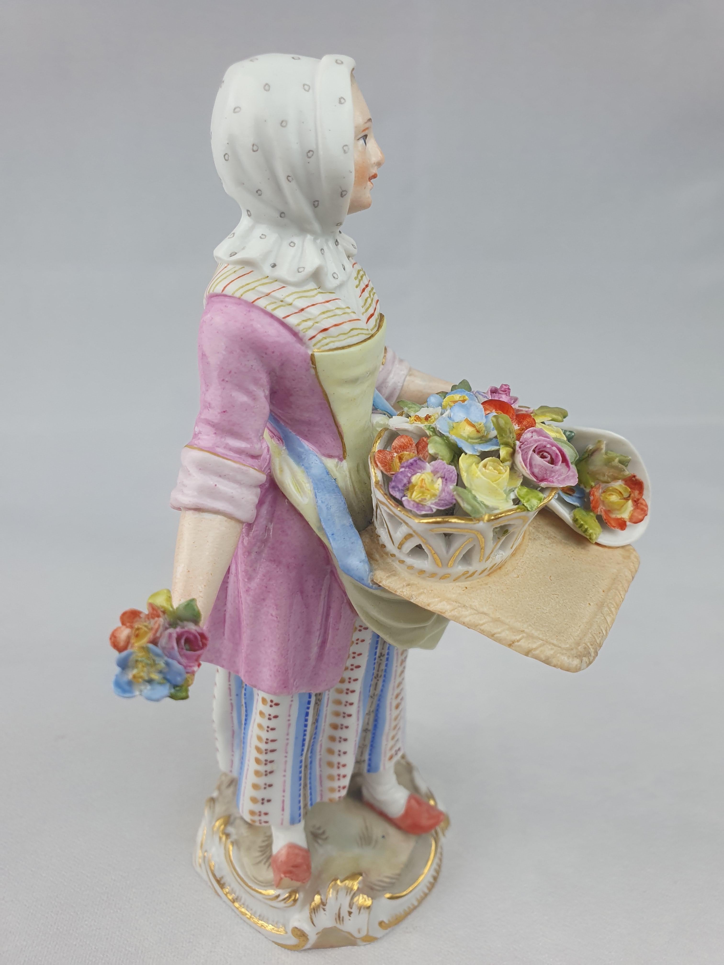 Meissener Blumenverkäufer-Figur Cris of Paris (Serieris) (Deutsch) im Angebot