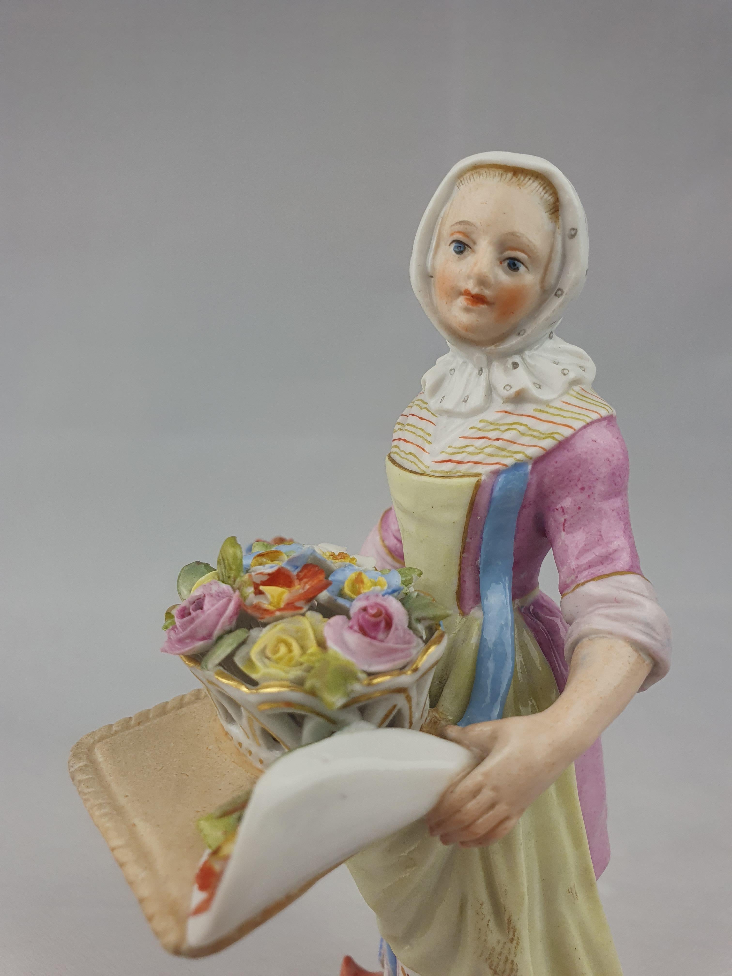 Meissener Blumenverkäufer-Figur Cris of Paris (Serieris) (Handbemalt) im Angebot