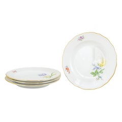 Meissen. Cuatro platos antiguos de porcelana con motivos florales. Finales del siglo XIX