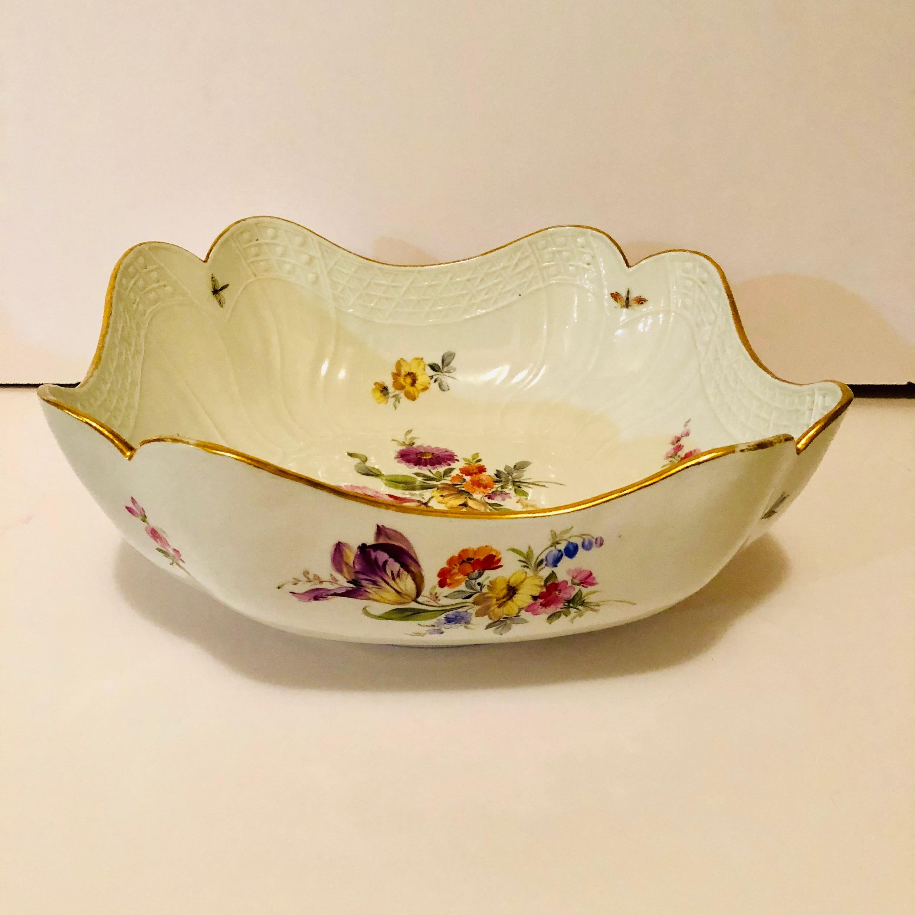 Meissen Four Cornered Deep Serving Bowl from the 1880s with Five Flower Bouquets 1