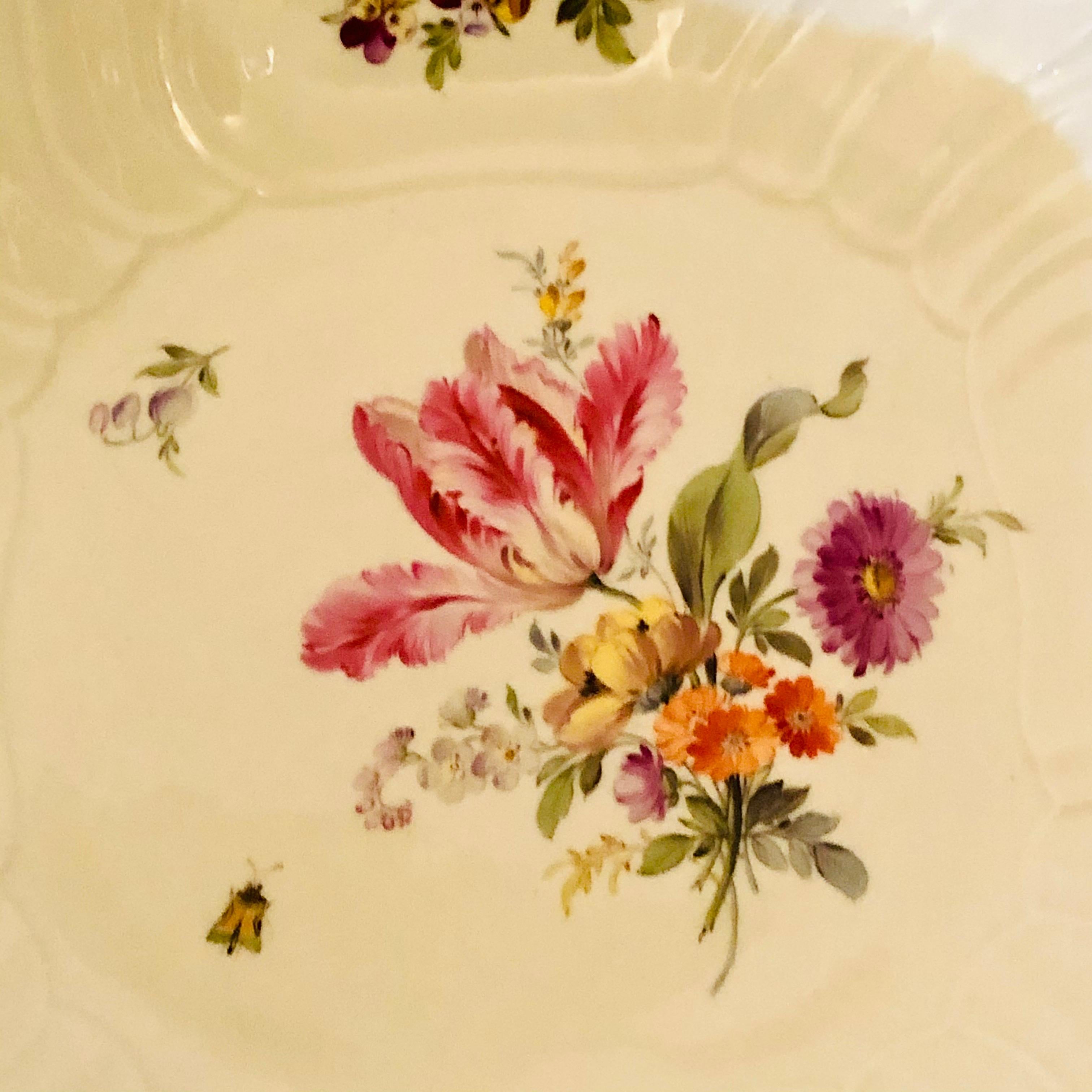 Meissen Four Cornered Deep Serving Bowl from the 1880s with Five Flower Bouquets 2