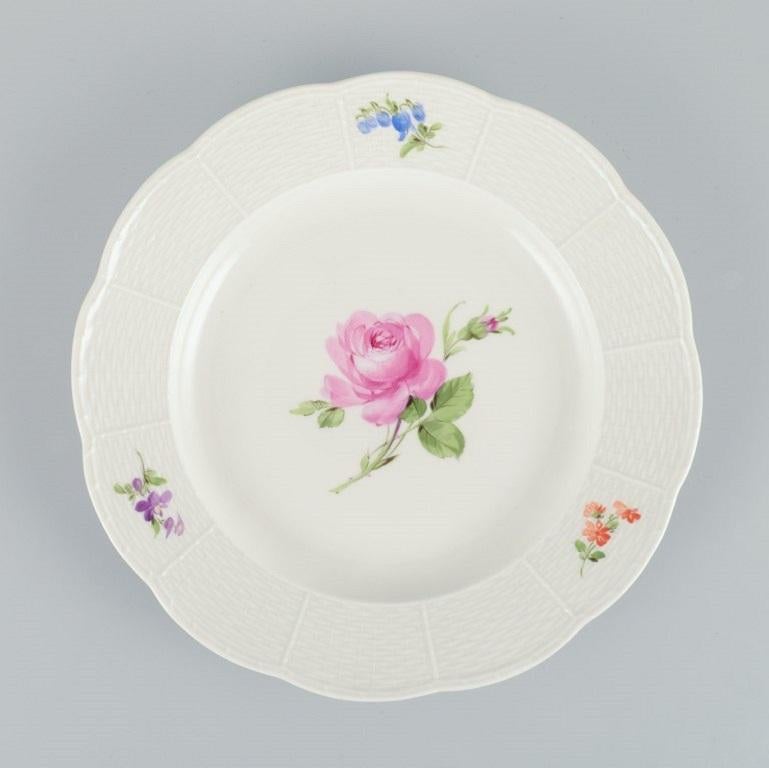 German Meissen, Four Dinner Plates in Porcelain with Floral Motifs