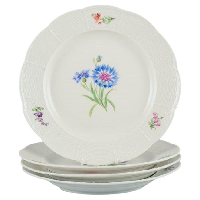 Meissen, Four Dinner Plates in Porcelain with Floral Motifs