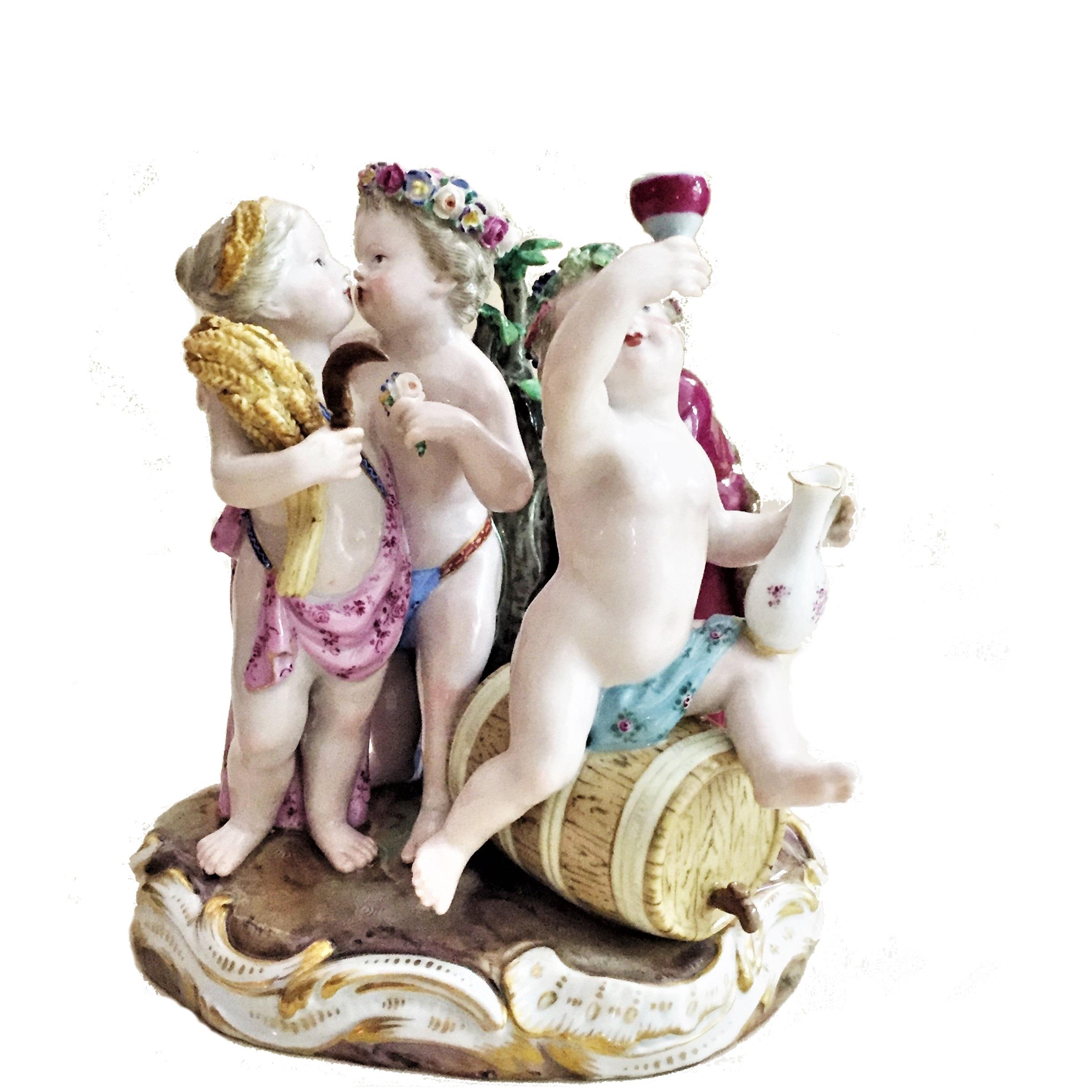 Romantic Meissen, Four Seasons, Figurative Porcelain Group, 19th Century