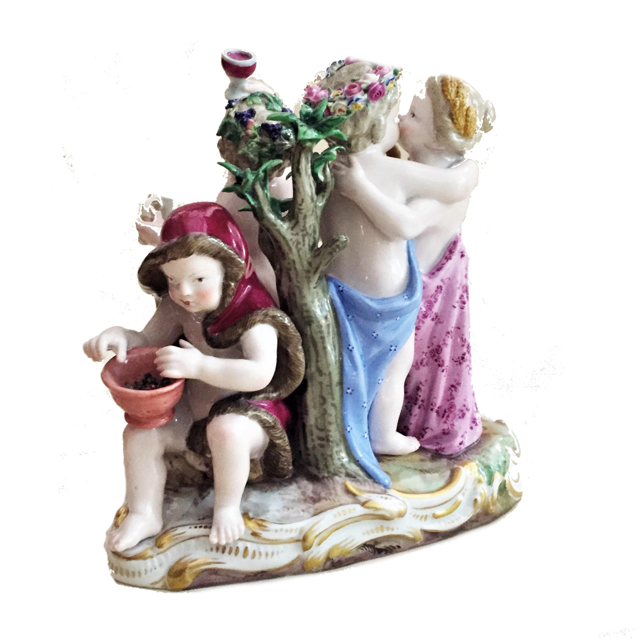German Meissen, Four Seasons, Figurative Porcelain Group, 19th Century