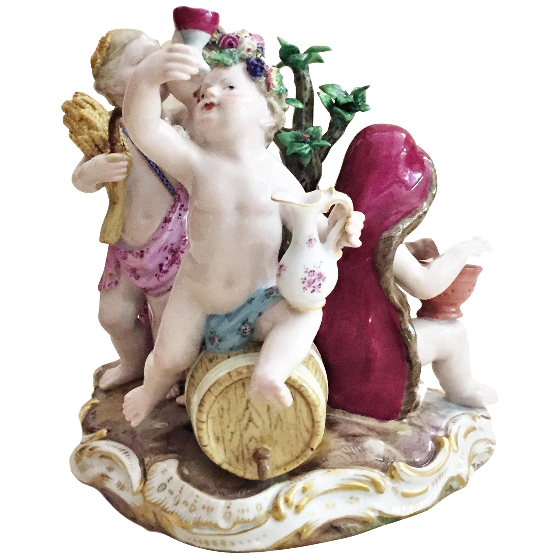 Meissen, Four Seasons, Figurative Porcelain Group, 19th Century