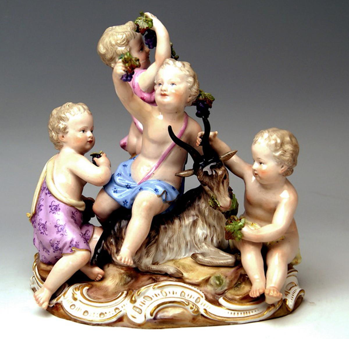 Painted Meissen Four Seasons Figurines by Kaendler, circa 1850