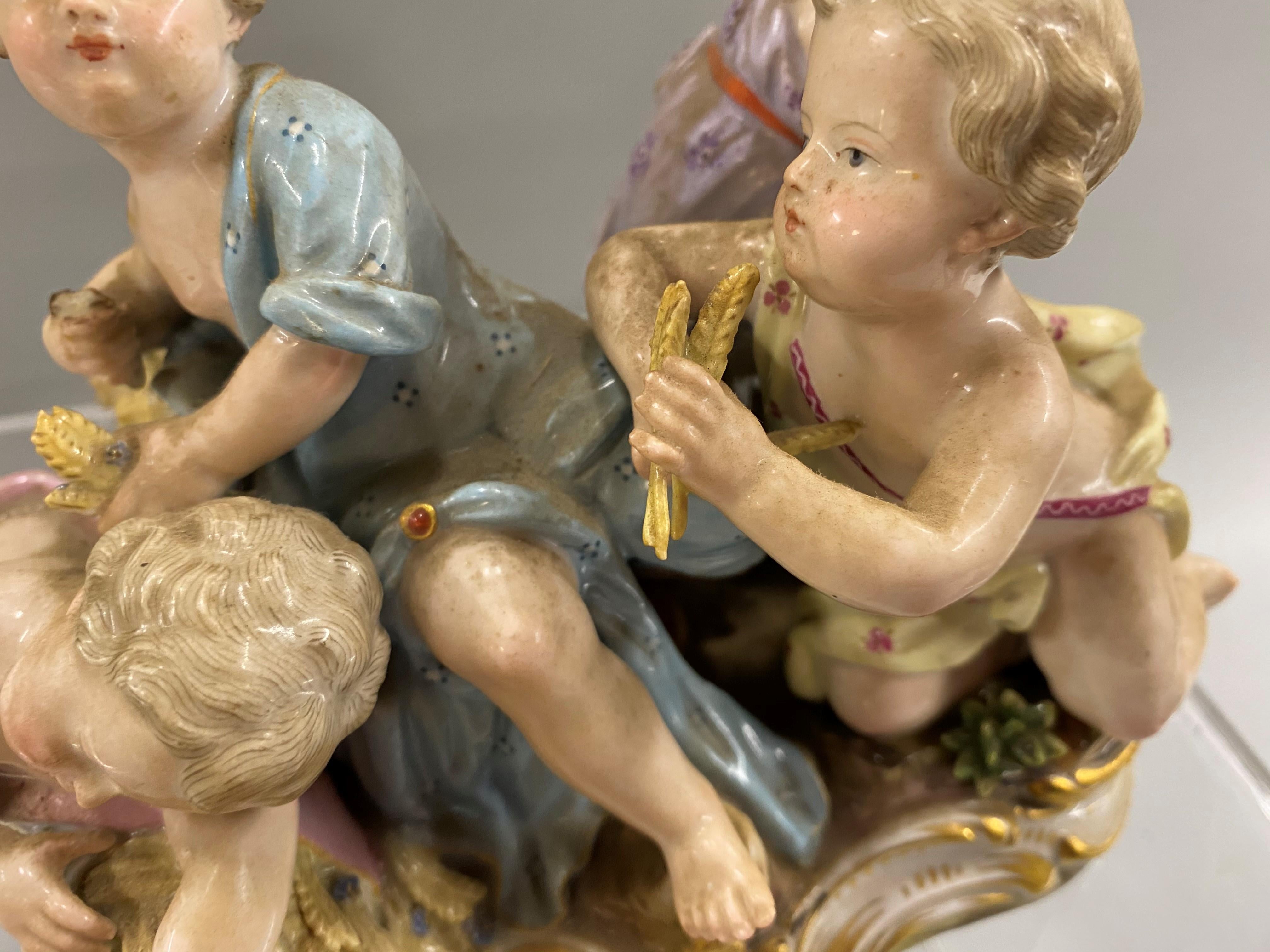 Meissen “Four Seasons” Set of 4 Porcelain Cherub Figurines, Kaendler circa 1850s 7