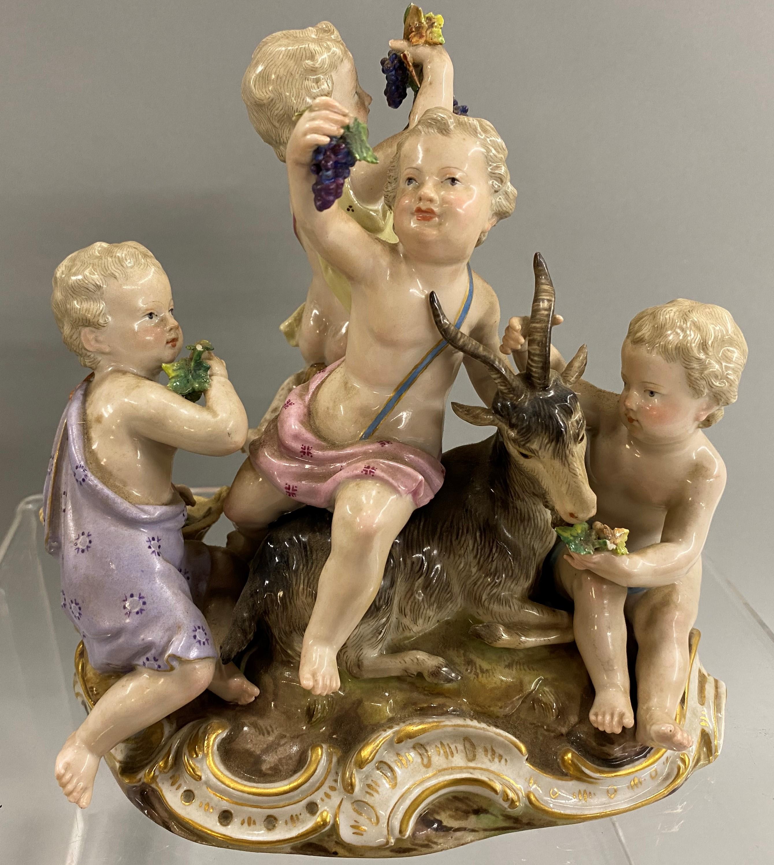 Rococo Meissen “Four Seasons” Set of 4 Porcelain Cherub Figurines, Kaendler circa 1850s