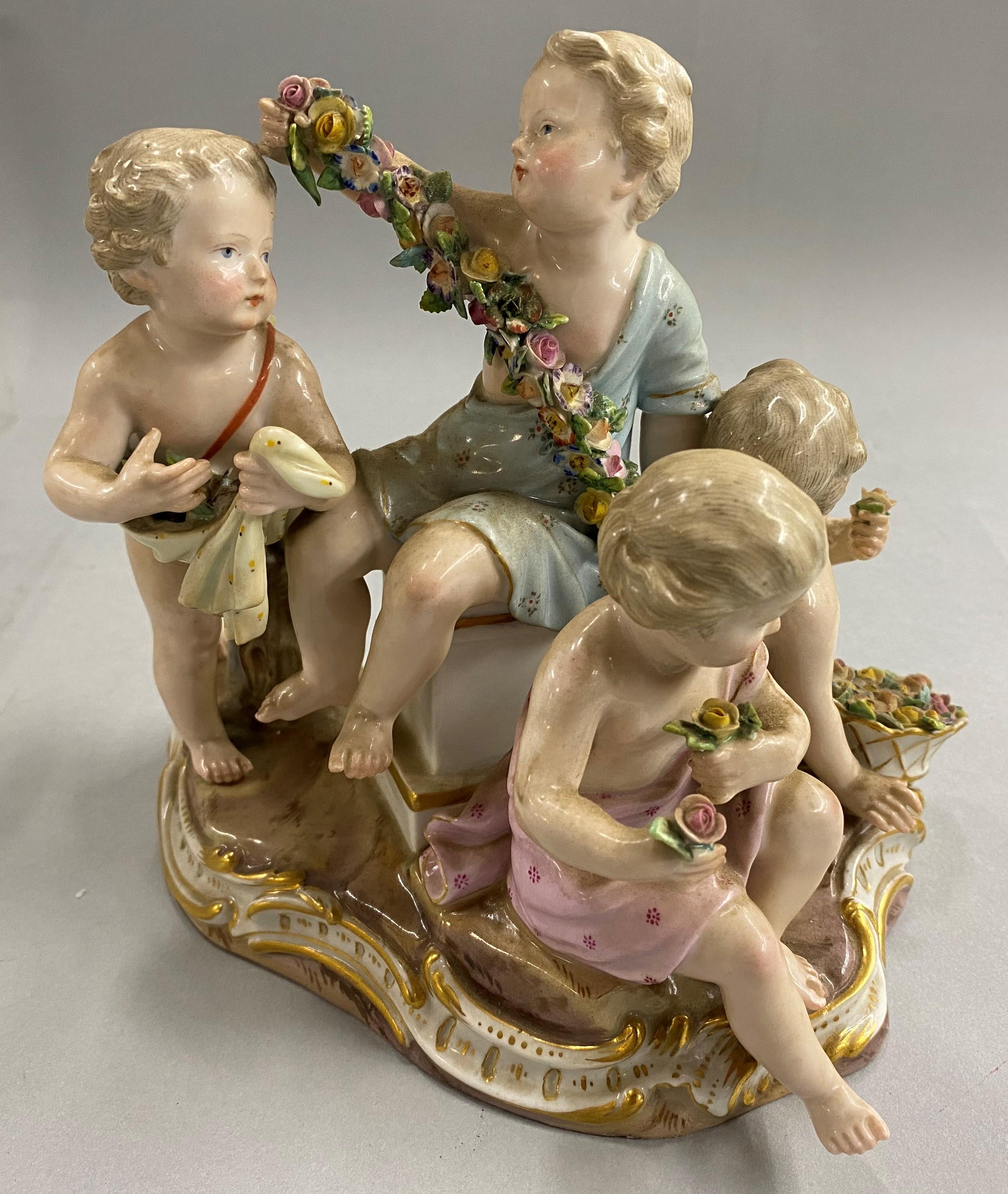 German Meissen “Four Seasons” Set of 4 Porcelain Cherub Figurines, Kaendler circa 1850s