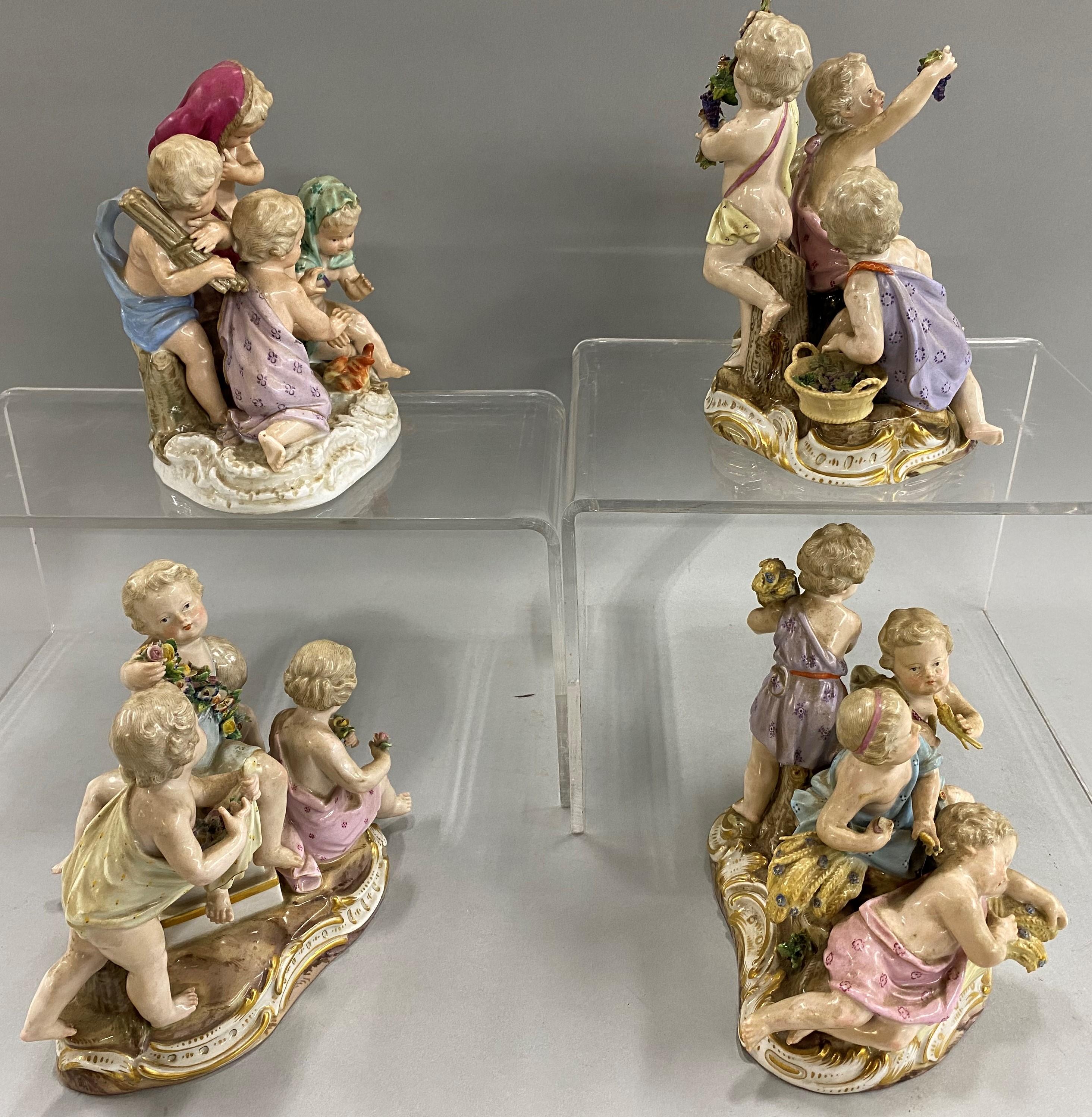 Meissen “Four Seasons” Set of 4 Porcelain Cherub Figurines, Kaendler circa 1850s In Good Condition In Milford, NH