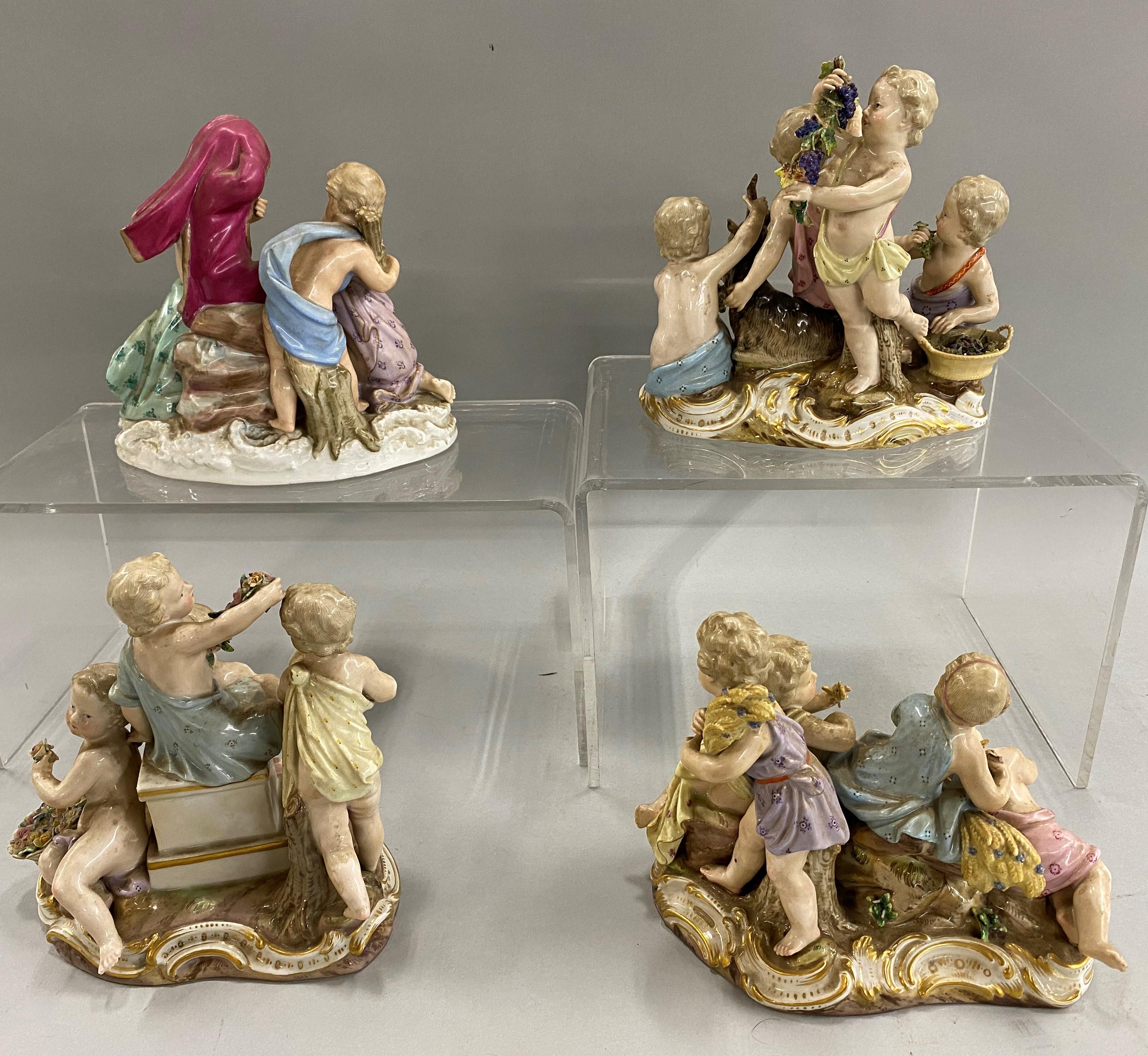 19th Century Meissen “Four Seasons” Set of 4 Porcelain Cherub Figurines, Kaendler circa 1850s