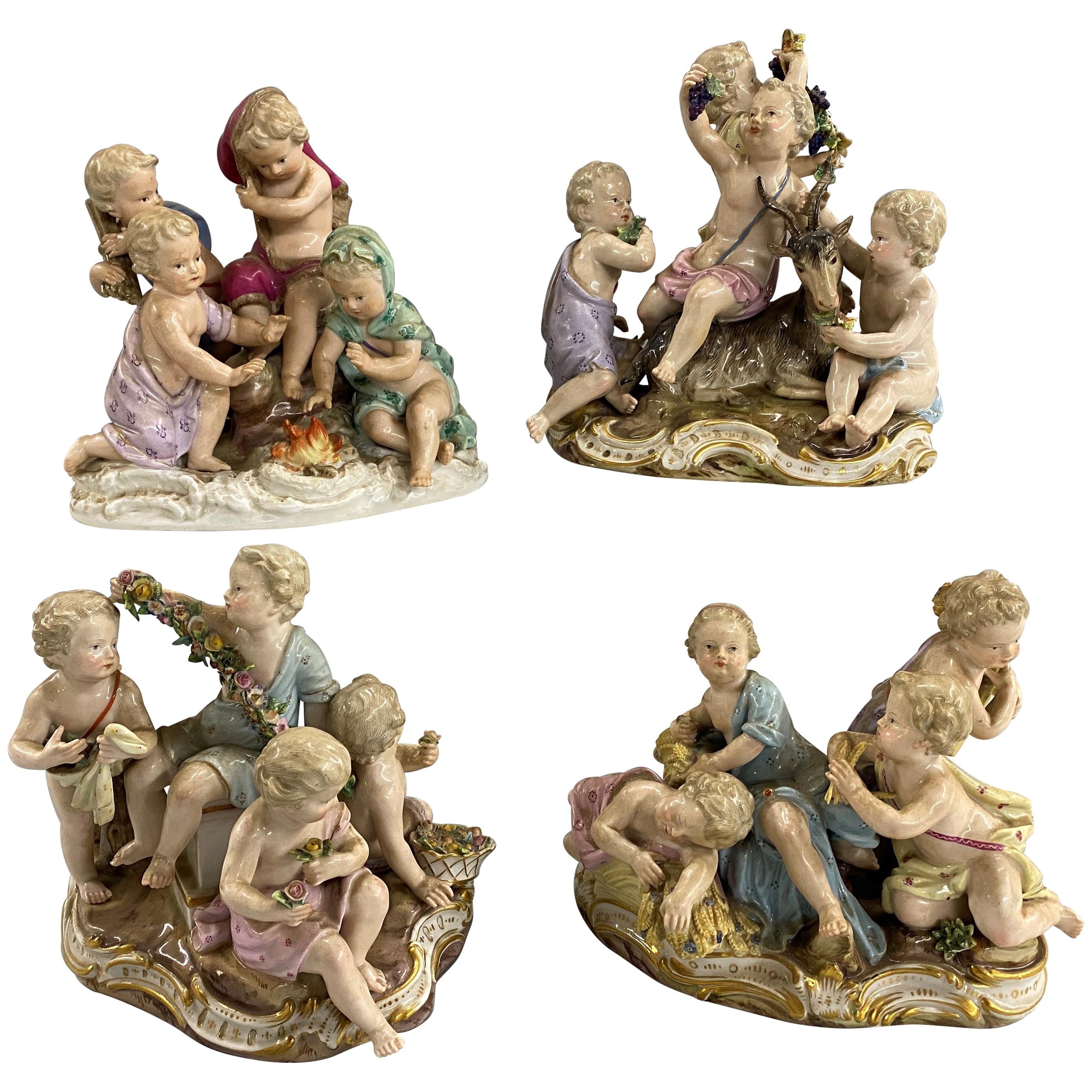 Meissen “Four Seasons” Set of 4 Porcelain Cherub Figurines, Kaendler circa 1850s