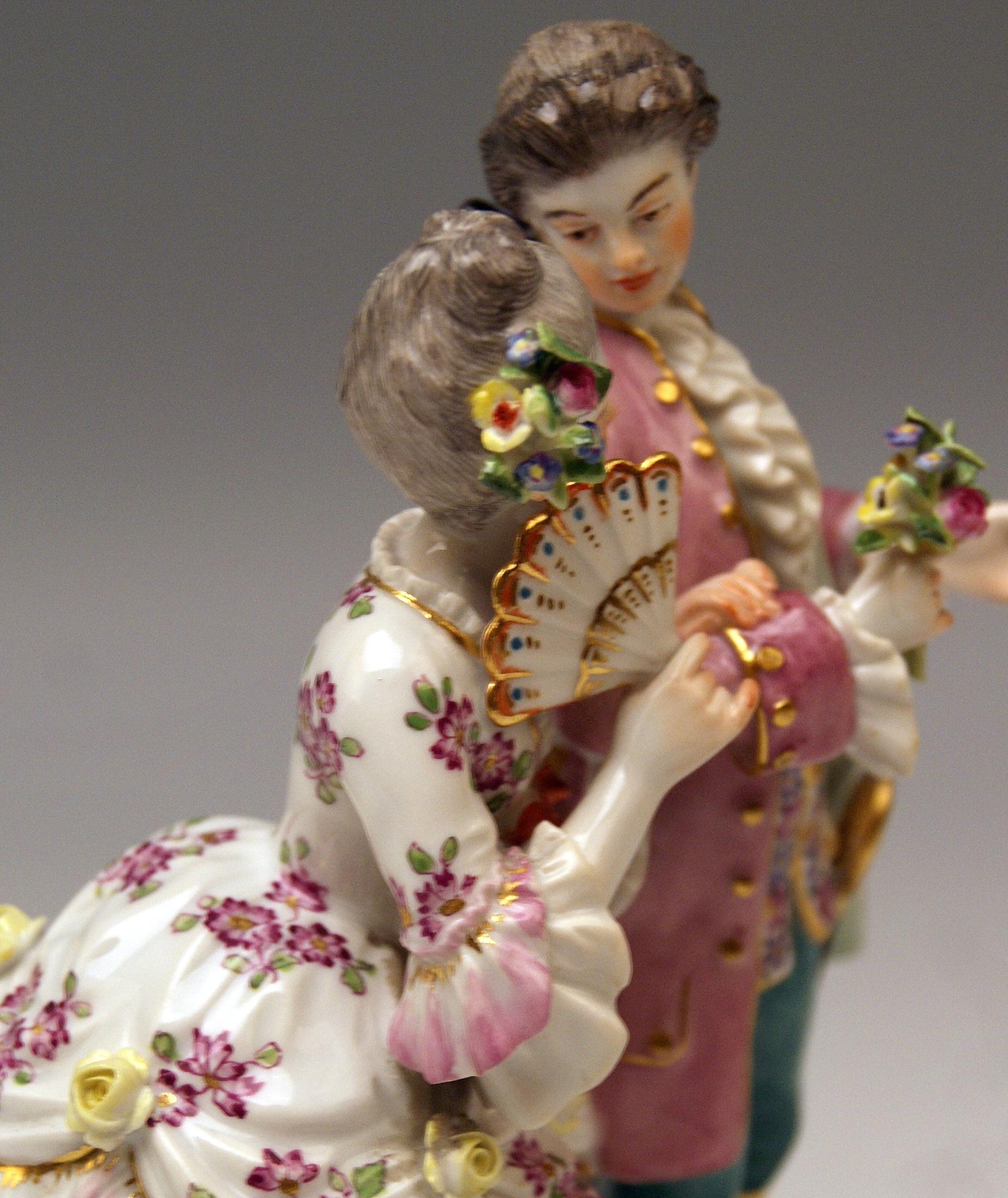 Painted Meissen Gallant Couple Rococo Garments August Ringler Model O 158 Made 1956