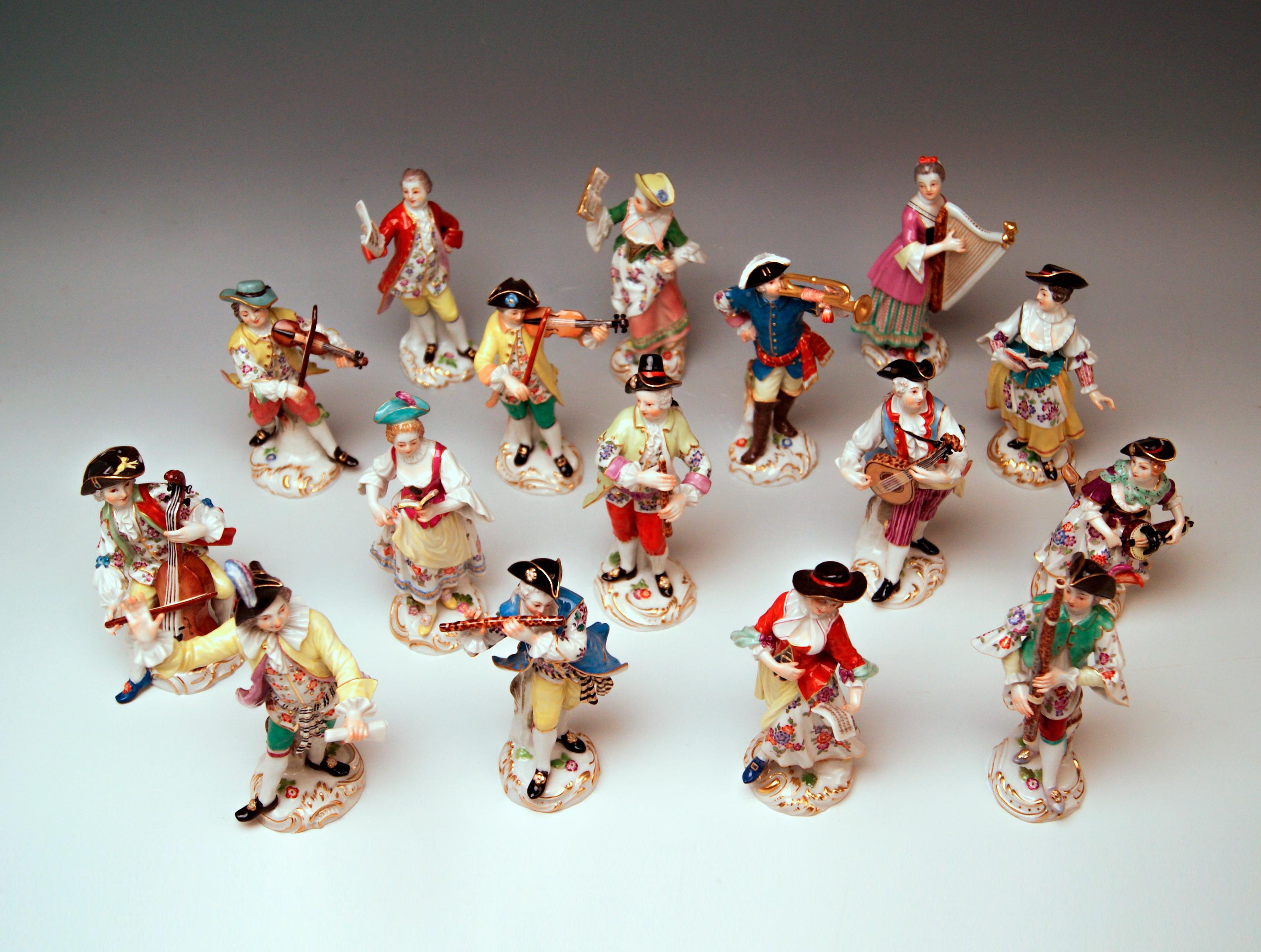 Hand-Painted Meissen Gallant Orchestra Complete Figurines Johann Kaendler Friedrich E. Meyer