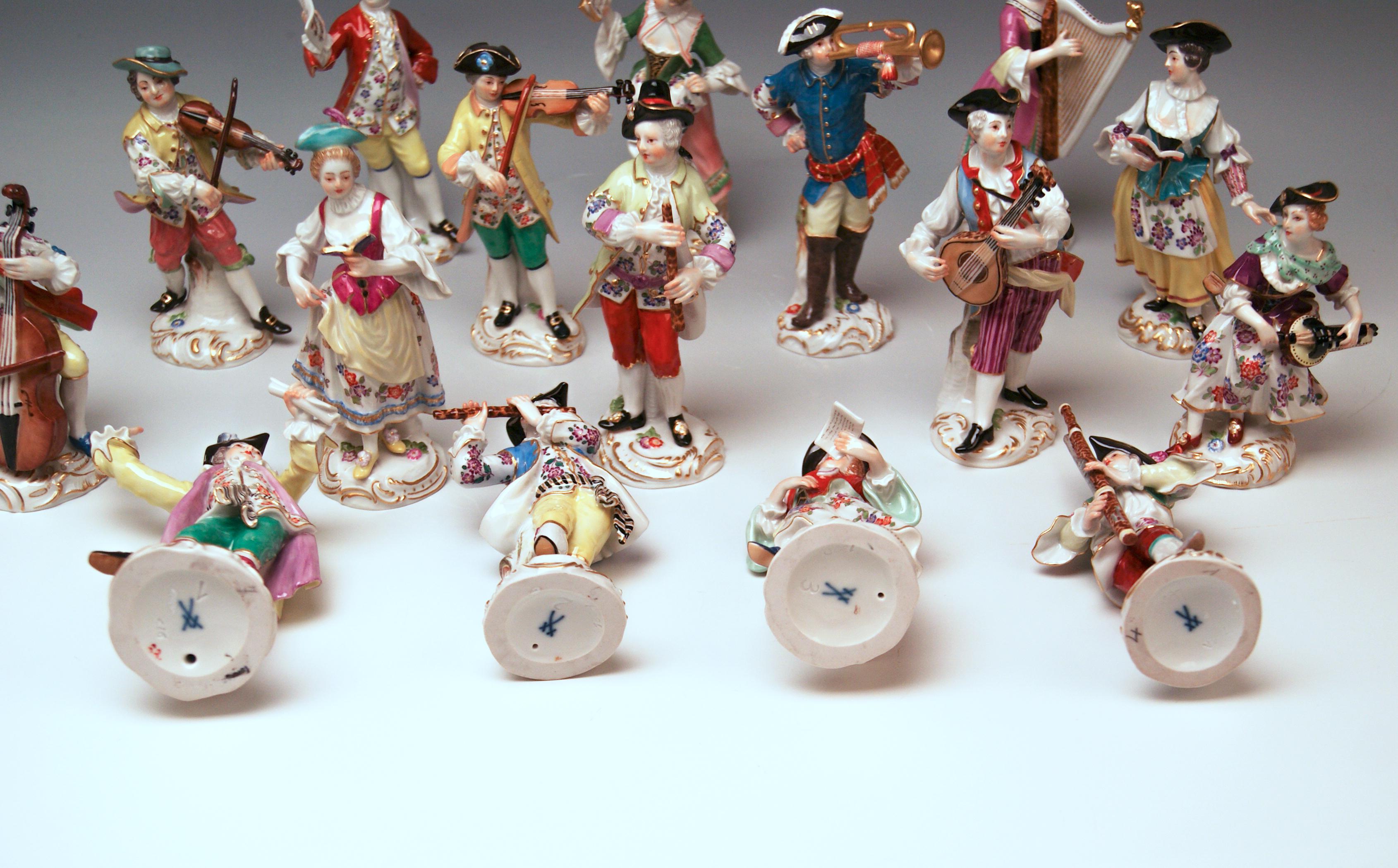 20th Century Meissen Gallant Orchestra Complete Figurines Johann Kaendler Friedrich E. Meyer