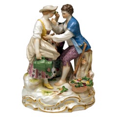 Vintage Meissen Gardener Couple Rococo Garments by Acier Model B 28 Made circa 1870