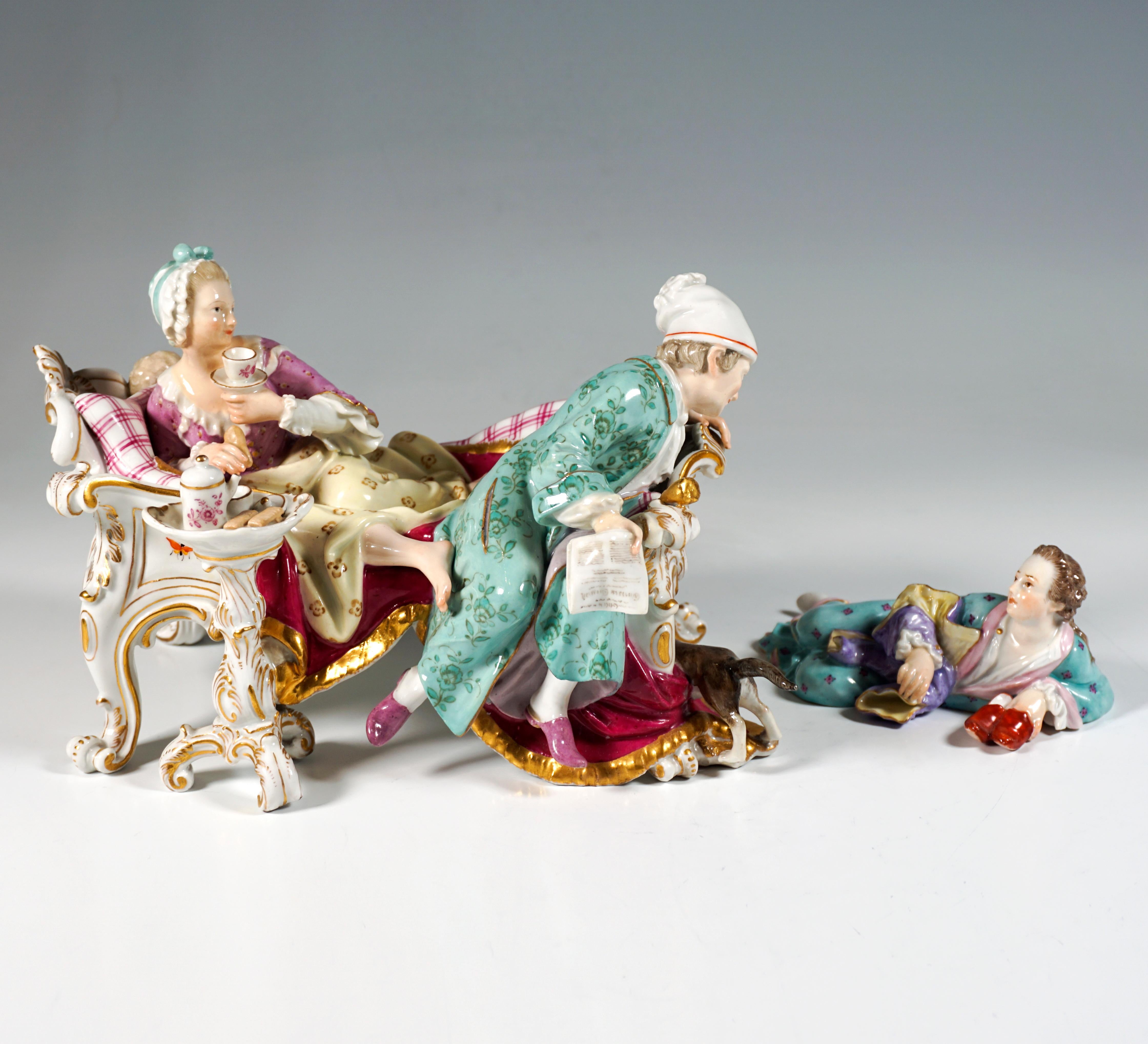 Rococo Meissen Genre Group 'The Discovered Lover', by J.J. Kaendler, Germany, ca 1850