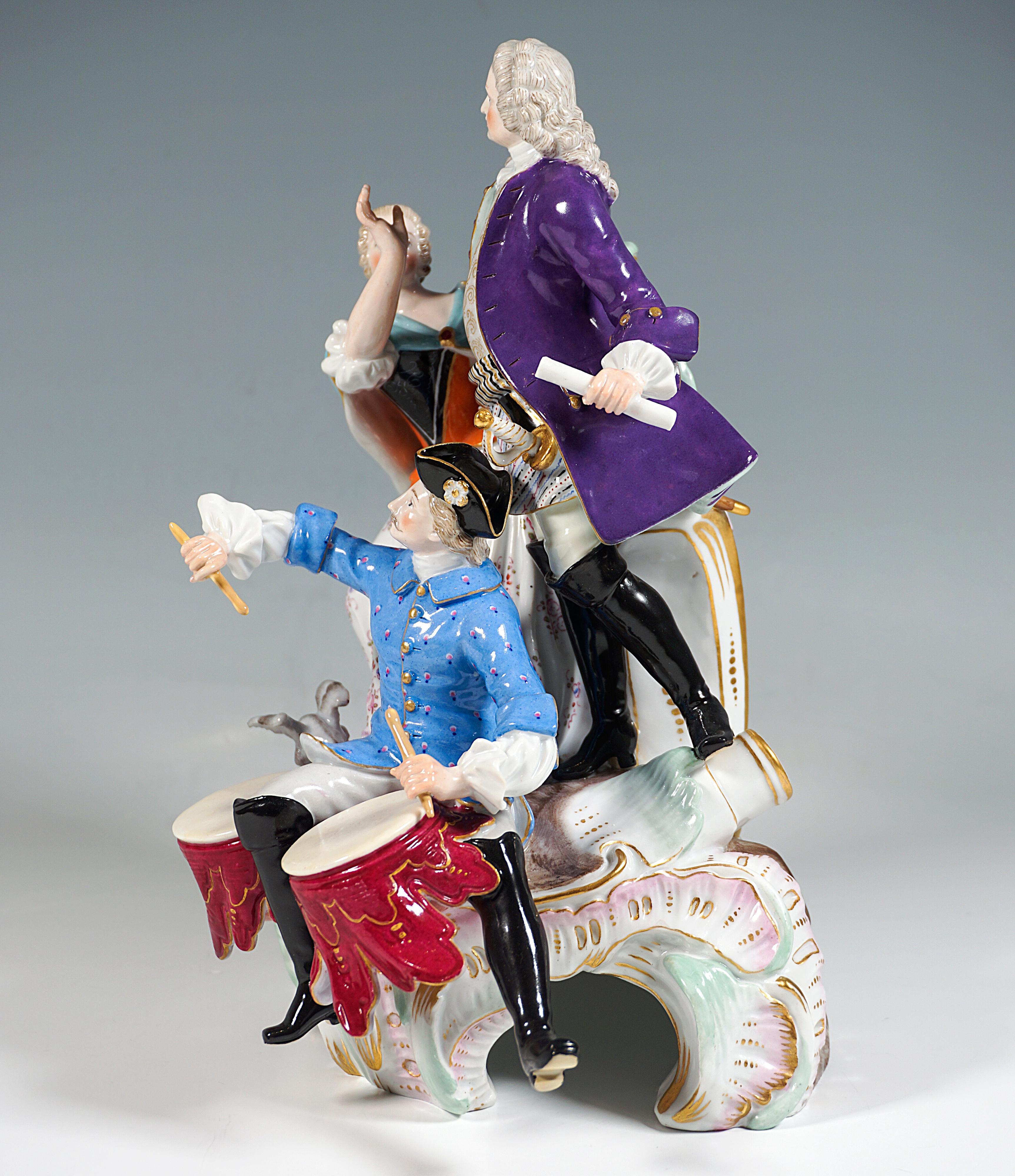 19th Century Meissen Genre Love Group With Drum Beater, by F.E. Meyer, Germany Circa 1850 For Sale