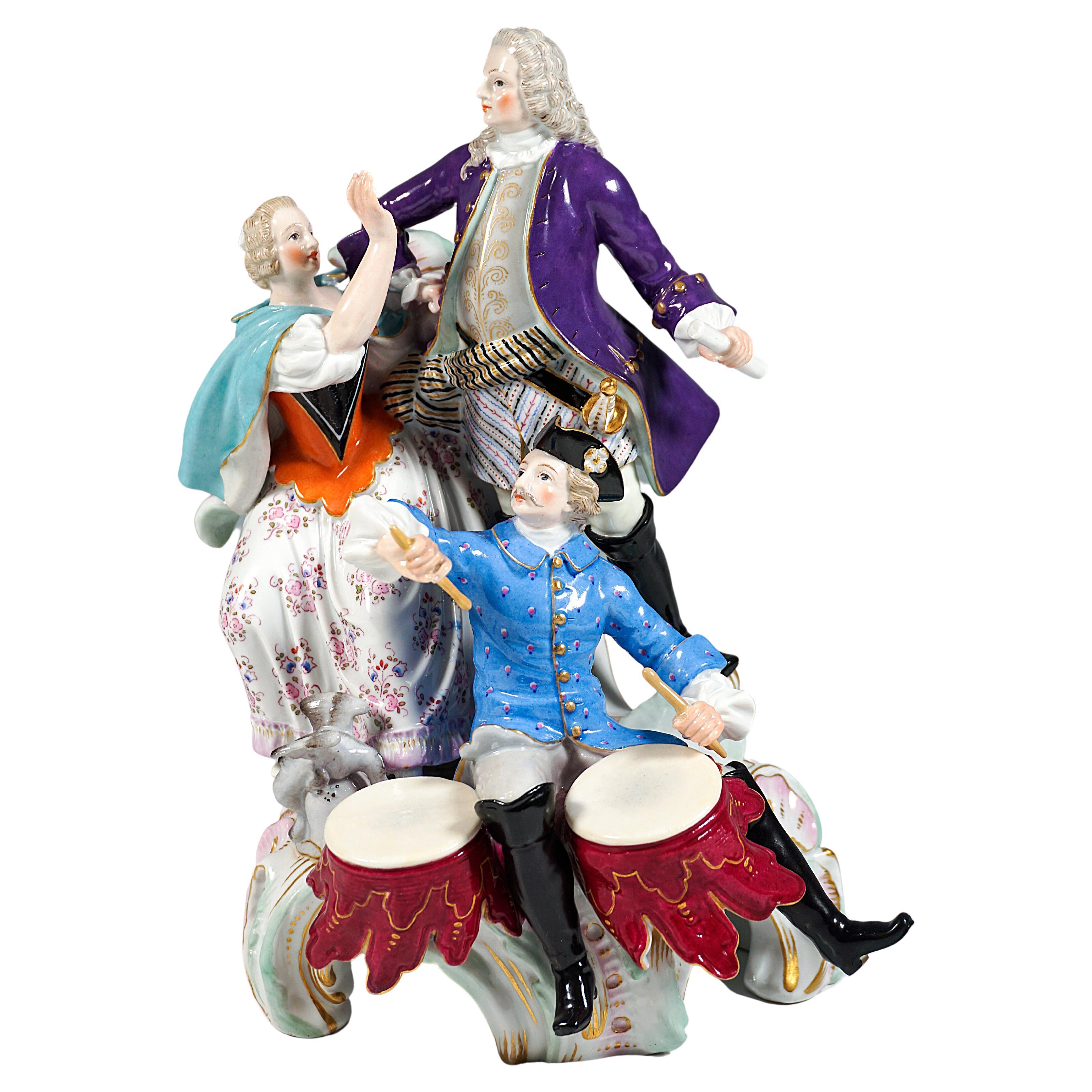 Meissen Genre Love Group With Drum Beater, by F.E. Meyer, Germany Circa 1850