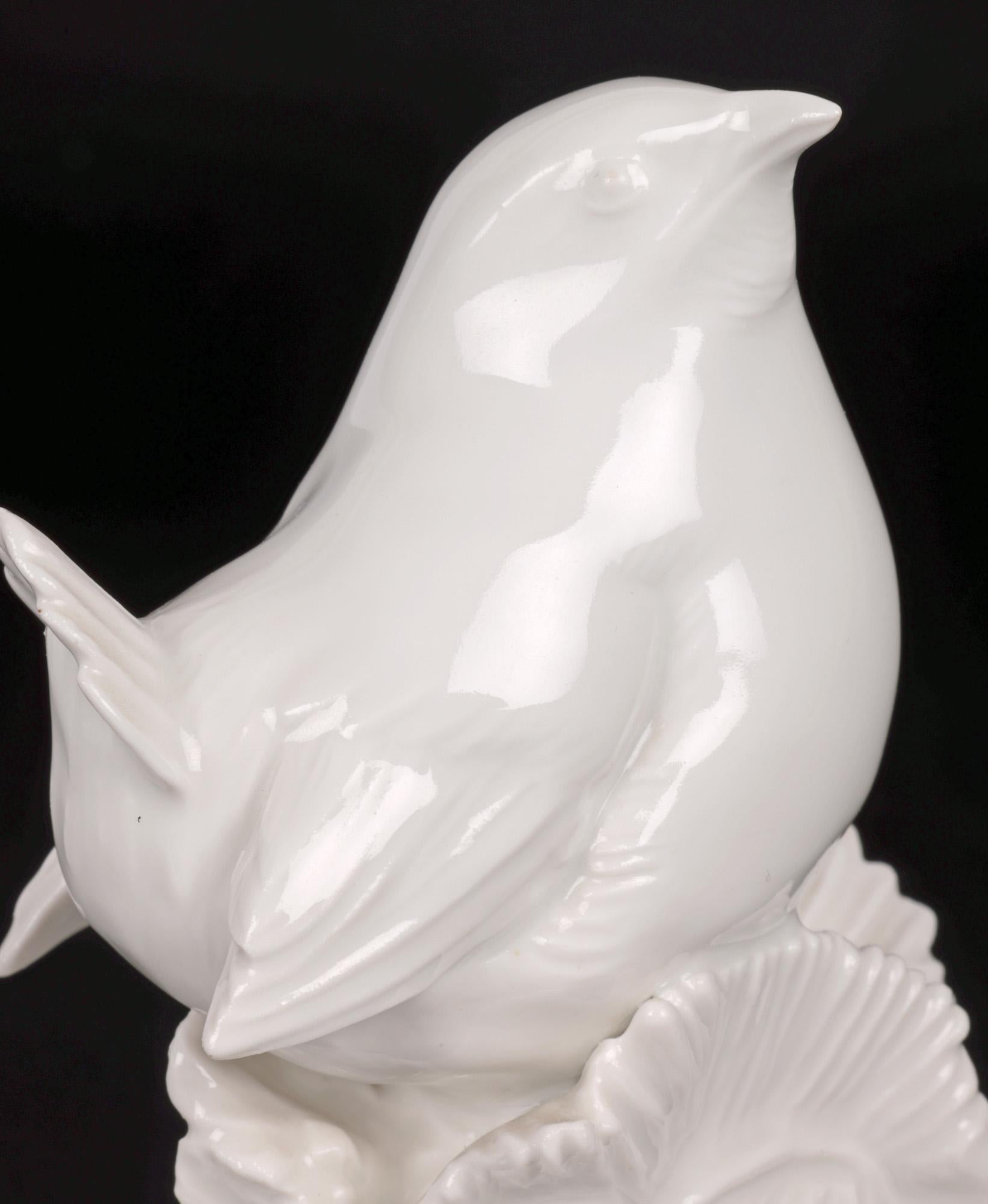 From a collection of white and blanc de chine figures we are pleased to offer this fine German porcelain figure of a garden bird by renowned maker Meissen and dating from the 20th century. The quality figure is heavily made and from the Meissen