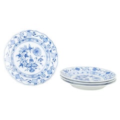 Meissen, Germany. 4 porcelain salad plates with “Blue Onion” pattern.