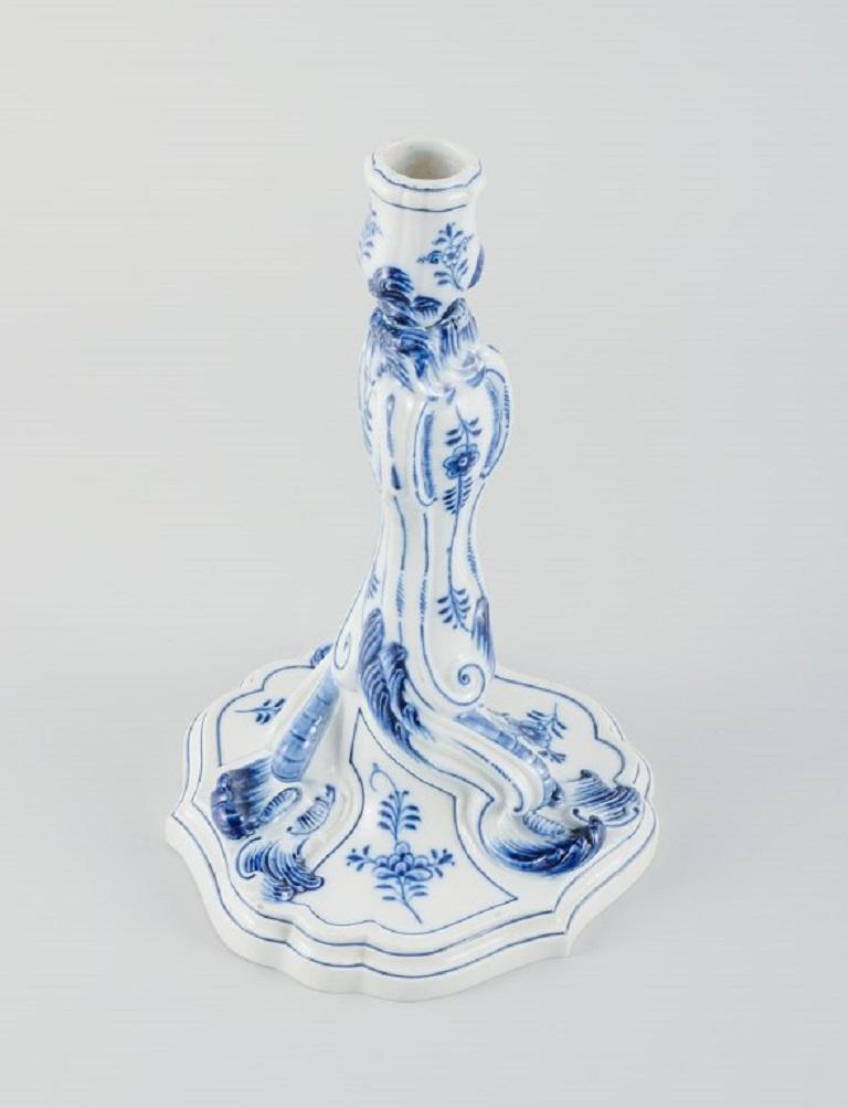 Hand-Painted Meissen, Germany, a Pair of Large Antique Bulb Pattern Candlesticks, 19th C