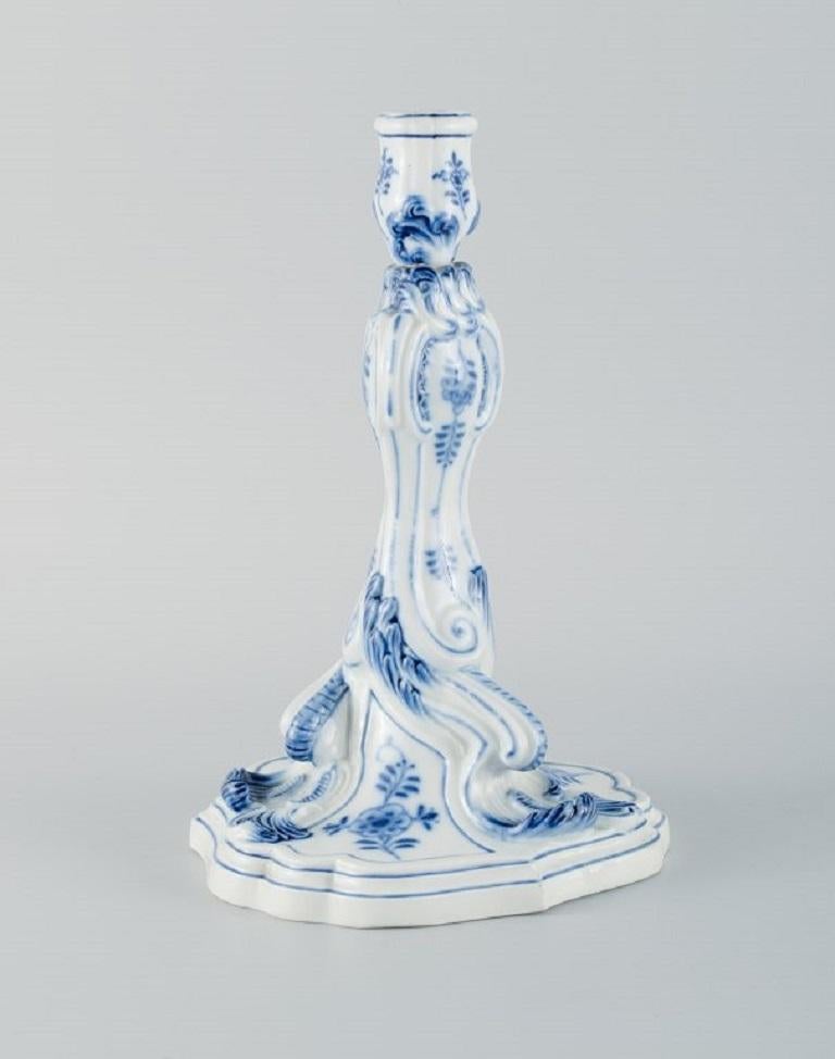 Rococo Revival Meissen, Germany, a Pair of Large Antique Bulb Pattern Candlesticks, 19th C For Sale