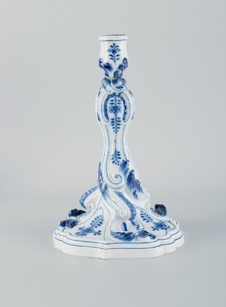 Hand-Painted Meissen, Germany, a Pair of Large Antique Bulb Pattern Candlesticks, 19th C For Sale