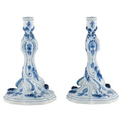 Meissen, Germany, a Pair of Large Antique Bulb Pattern Candlesticks, 19th C