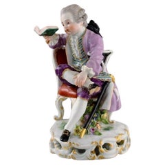 Meissen, Germany, Antique Hand-Painted Porcelain Figure, Noble Boy with Book