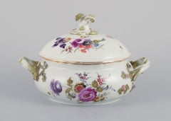 Meissen, Germany. Antique lidded tureen hand-painted with polychrome flowers.