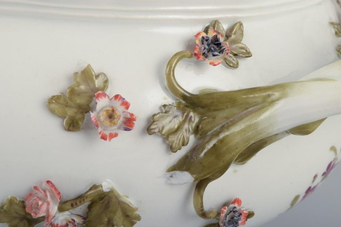 19th Century Meissen, Germany. Antique lidded tureen hand-painted with polychrome flowers. For Sale