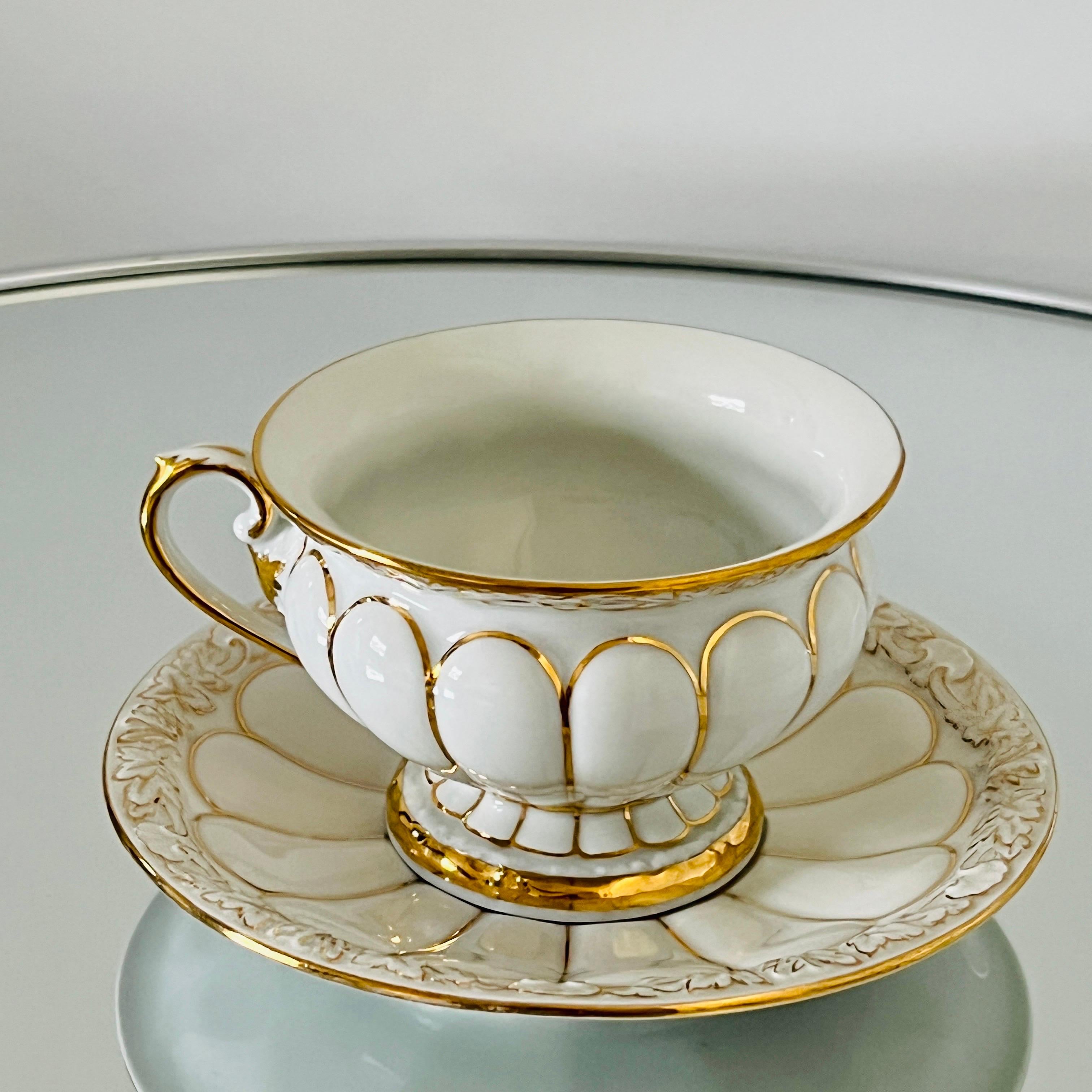Baroque Revival Meissen Germany Baroque Porcelain and Gold Cups and Saucers, Set / 13 For Sale