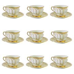 Meissen Germany Baroque Porcelain and Gold Cups and Saucers, Set / 13