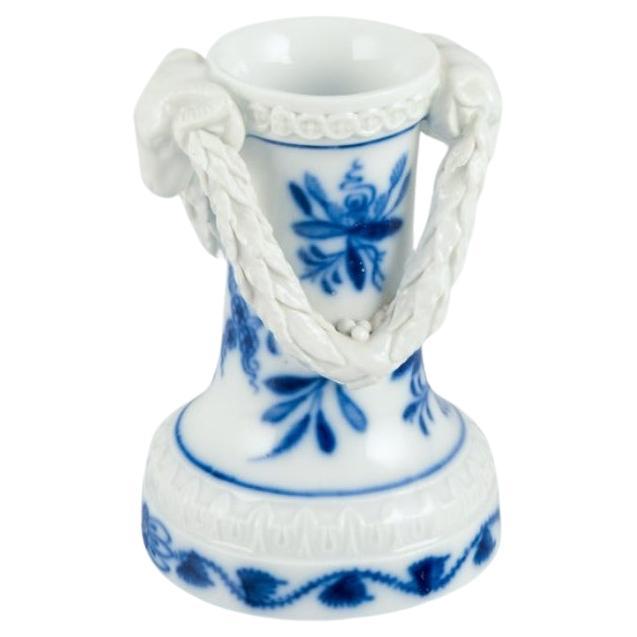 Meissen, Germany. Blue Onion pattern. Rare miniature vase with ram's heads.