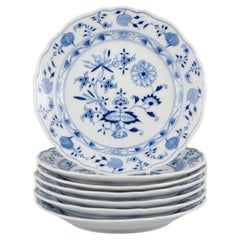Meissen, Germany. Blue Onion pattern.  Set of seven plates in porcelain.
