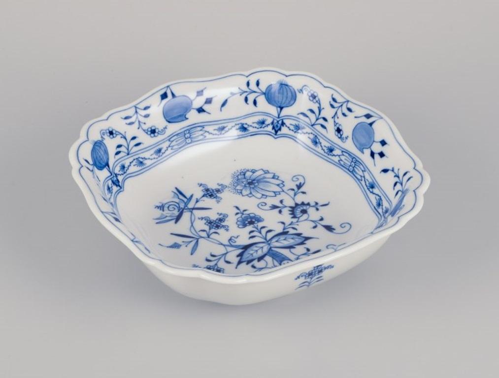 Hand-Painted Meissen, Germany. Blue Onion pattern square bowl. Hand-painted porcelain. 