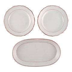 Meissen, Germany, Dish and Two Plates in Hand-Painted Porcelain, Approx. 1900