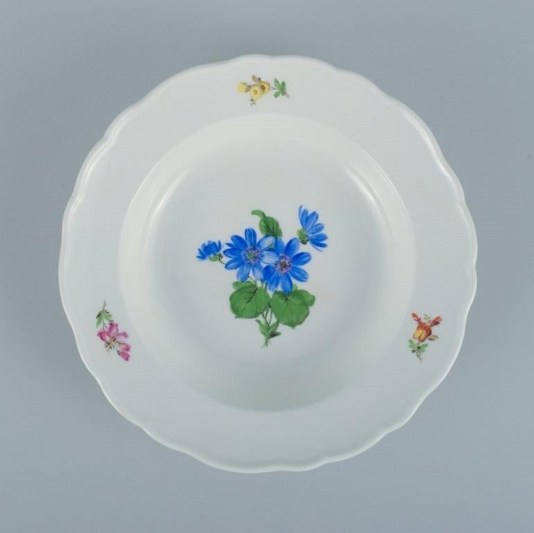 Hand-Painted Meissen, Germany, Five Deep Plates of Porcelain Decorated with Flowers For Sale