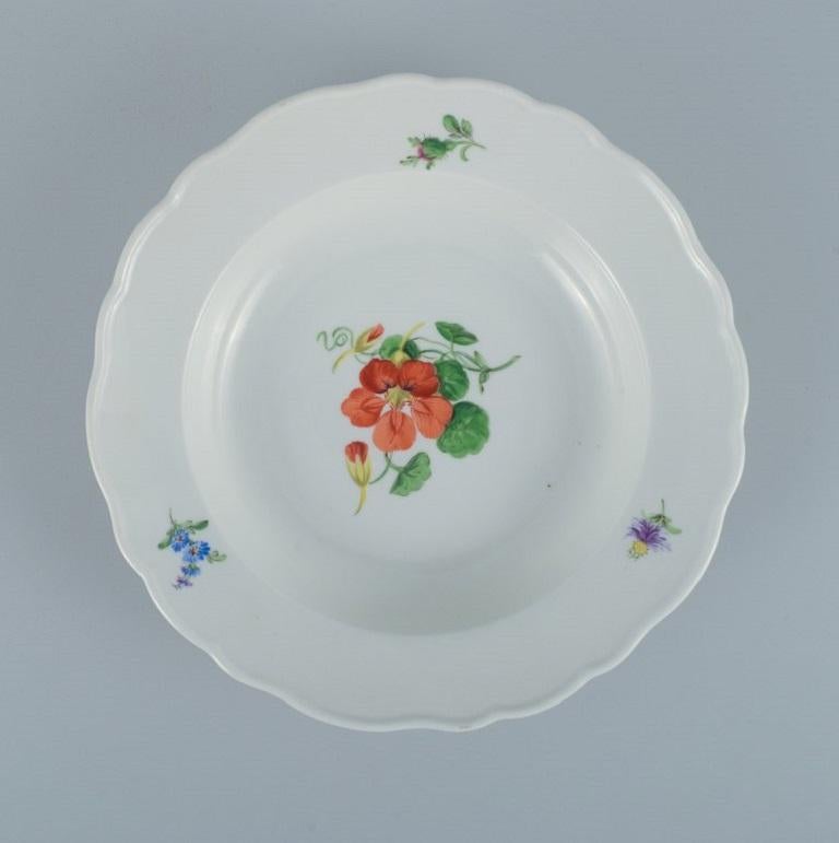 20th Century Meissen, Germany, Five Deep Plates of Porcelain Decorated with Flowers For Sale