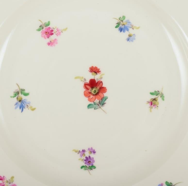 Meissen, Alemania. Cinco platos llanos de porcelana con flores policromadas Alemán en venta