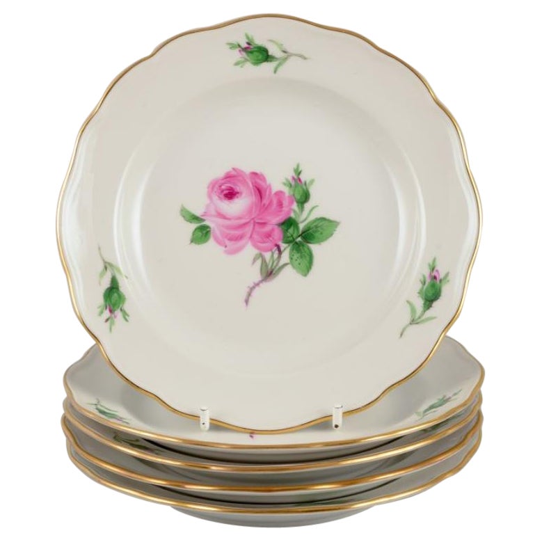 Meissen, Germany. Five "Pink Rose" plates in porcelain.