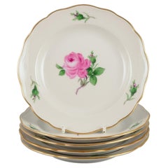 Meissen, Germany. Five "Pink Rose" plates in porcelain.