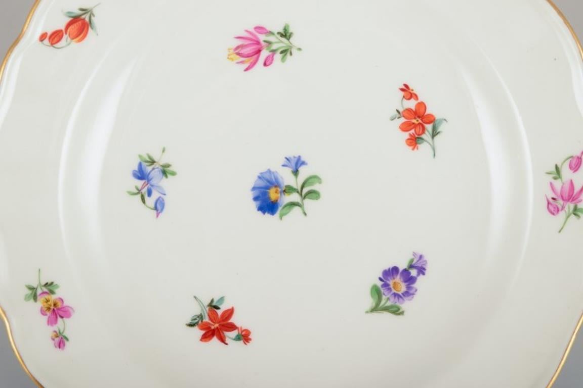 Porcellana Meissen, Germania. Cinque piatti di porcellana con motivi floreali e cerchi dorati in vendita
