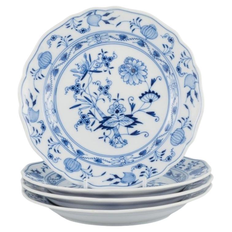 Meissen, Germany, Four Blue Onion Pattern Plates, Approx. 1900 For Sale