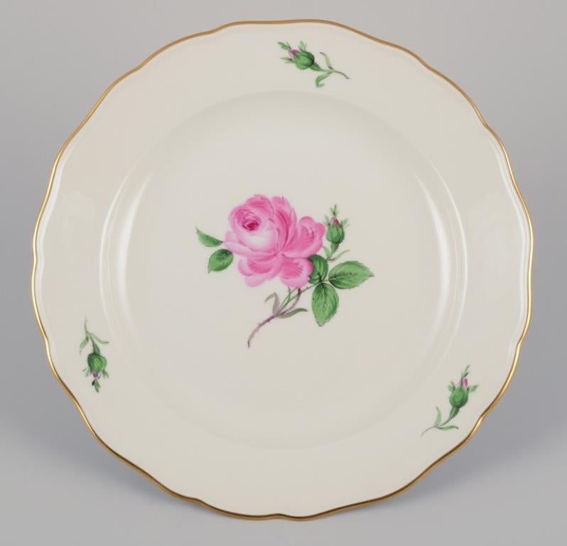 Meissen, Alemania. Cuatro platos llanos con motivo de una rosa rosa. 1920/30s. en Excelente estado para la venta en Copenhagen, DK